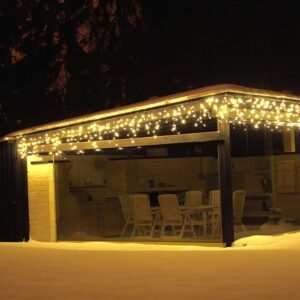 „Varveklis Icicle Light“ su 108 LED lempučių, 3m x 50cm dydžio ir juodu laidu, šiltai baltas