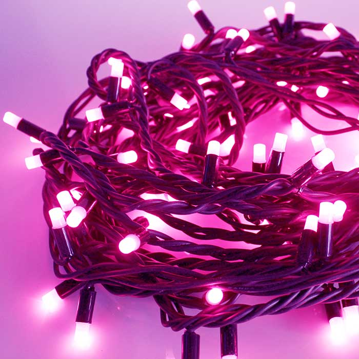 LED lauko girliandos String-Light 13,8m, 92LED be mirksėjimo, su juodu, spalva: Rožinė