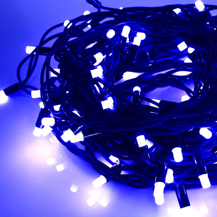 LED lauko girliandos String-Light 10m be mirksėjimo, su juodu laidu, spalva: mėlyna