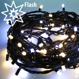 LED lauko girliandos String-Light 220v,10m su mirksėjimu, su juodu, spalva: šiltai balta mirksi šaltai balta