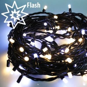 LED lauko girliandos String-Light 24v,10m su mirksėjimu, su juodu, spalva: šiltai balta mirksi šaltai balta