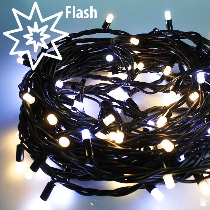 LED lauko girliandos String-Light 10m su mirksėjimu, juodu laidu, spalva: MIX šilta balta su šalta balta