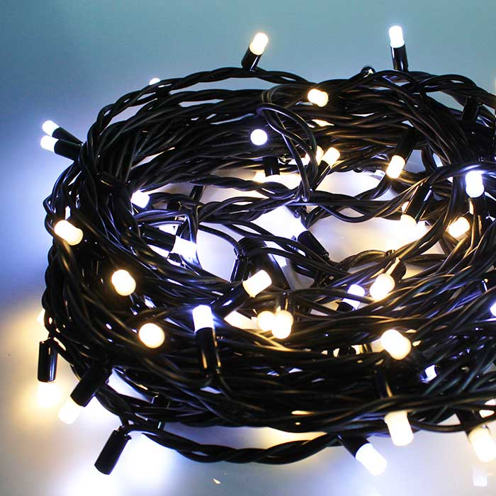 LED lauko girliandos String-Light 10m be mirksėjimo, su juodu laidu, spalva: šiltai balta/šaltai