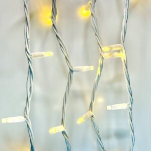 LED lauko girliandos String-Light 10m, 100LED be mirksėjimo, su baltu laidu, spalva: Šilta balta